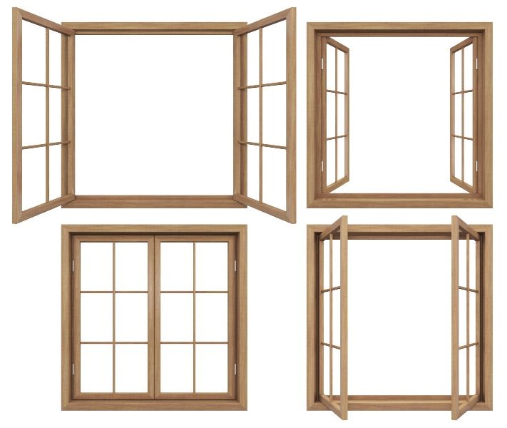 A group of windows with glass windows